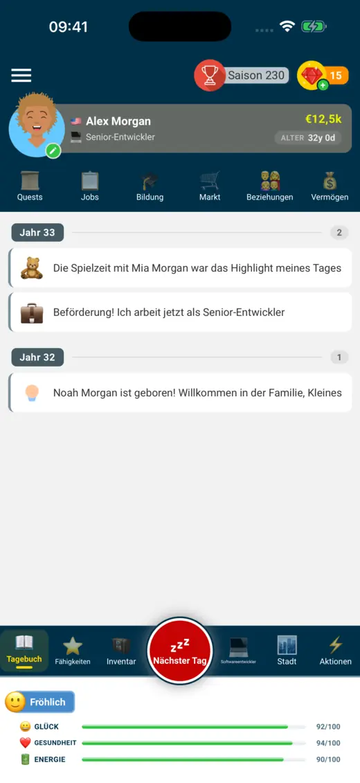 Ein klassisches Leben in Life Simulator: das Tagebuch eines Senior-Entwicklers und ein neues Baby.