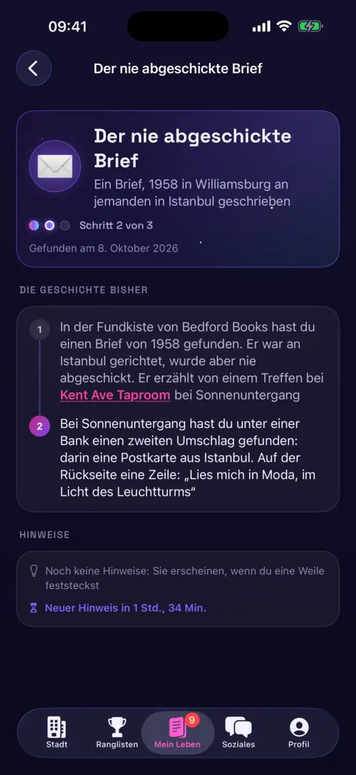 Ein verstecktes Abenteuer im Online-Leben mit Hinweisen aus der ganzen Stadt.