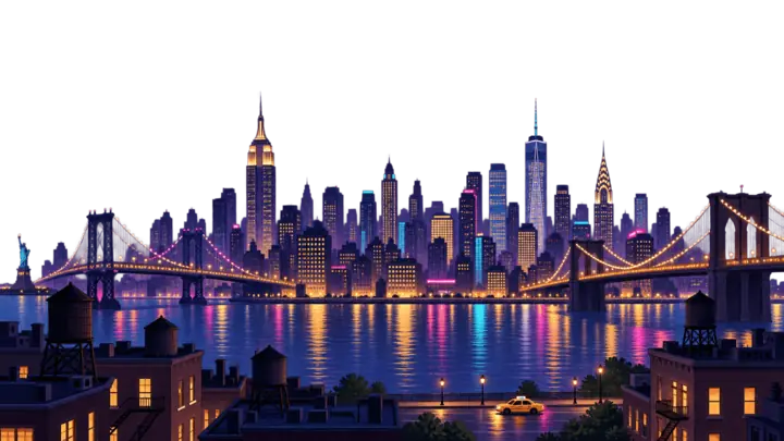 Die Skyline von New York bei Nacht